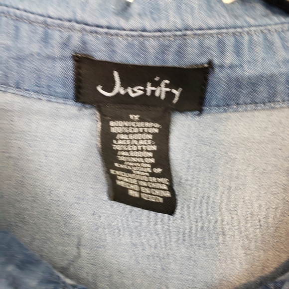 Justify denim with lace back button up shirt plus size - Picture 6 of 7